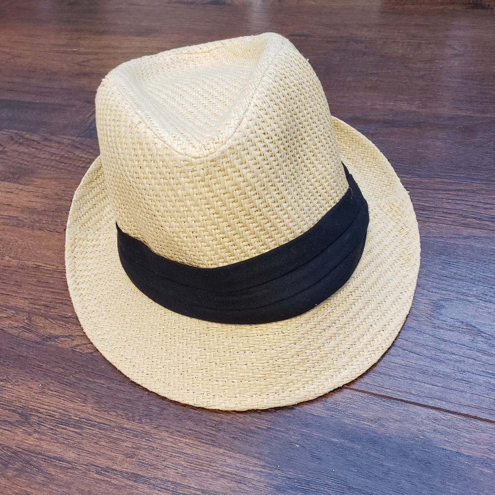 H&M Straw Hat/Fedora with black fabric detail